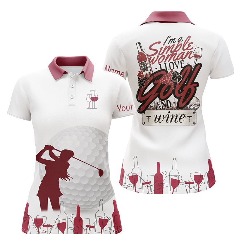 Funny Women golf polo shirt custom I'm a simple woman I love golf and wine golf shirt for women NQS5158