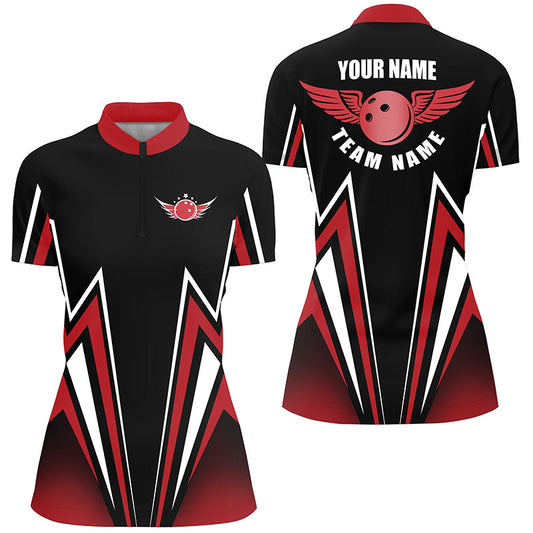 Custom Red black bowling shirt for women – personalized team jersey front view