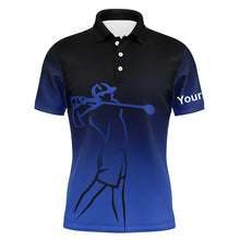 Load image into Gallery viewer, Mens golf polos shirts custom name blue gradient golf apparel, coolest polo shirts for mens NQS7145