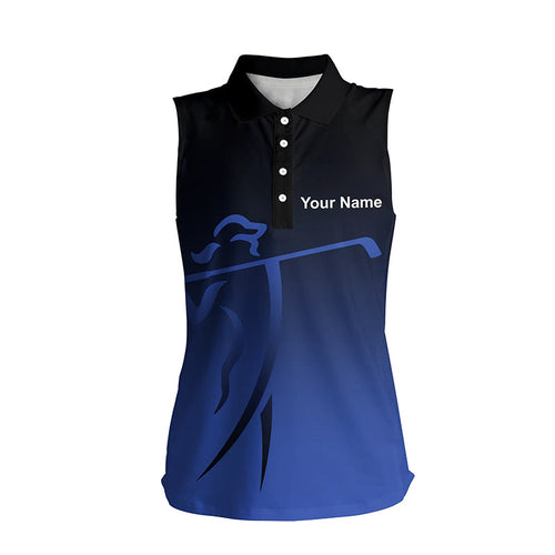 Womens sleeveless golf polos shirts custom blue gradient golf apparel, coolest polo shirts for ladies NQS7145