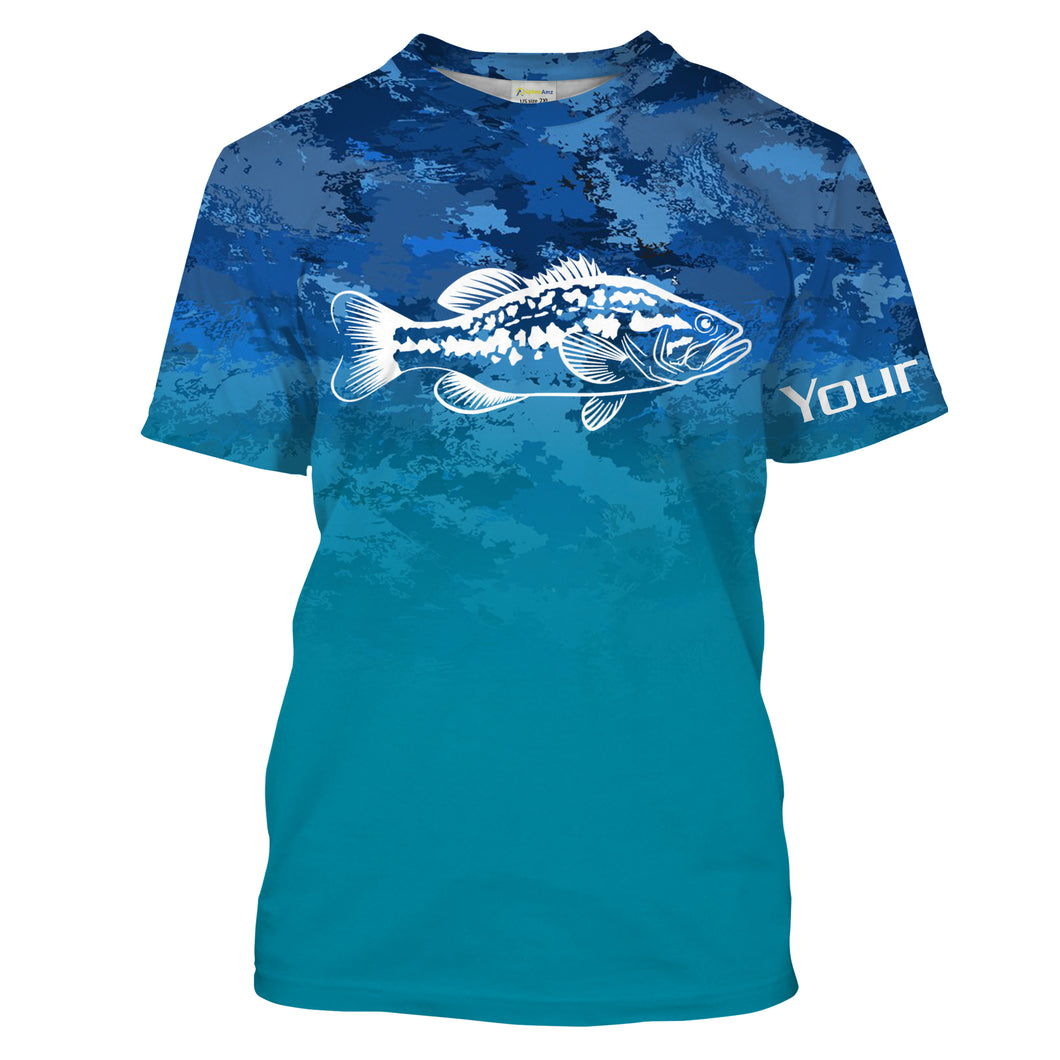 Largemouth Bass fishing blue camo ocean Customize Name UV Long Sleeve Fishing Shirts UPF 30+ NQS2183