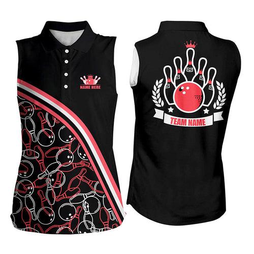 Personalized bowling Sleeveless polo shirt Custom black red bowling pattern, bowling team shirts NQS6533