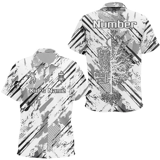 Black and white abstract line halftone pattern Kid disc golf polo shirts custom disc golf shirt NQS6809