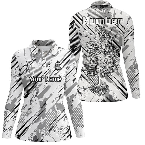 Black and white abstract line halftone pattern Womens disc golf polo shirt custom disc golf shirt NQS6809
