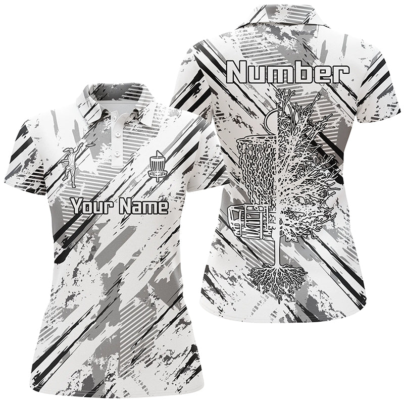 Black and white abstract line halftone pattern Womens disc golf polo shirt custom disc golf shirt NQS6809