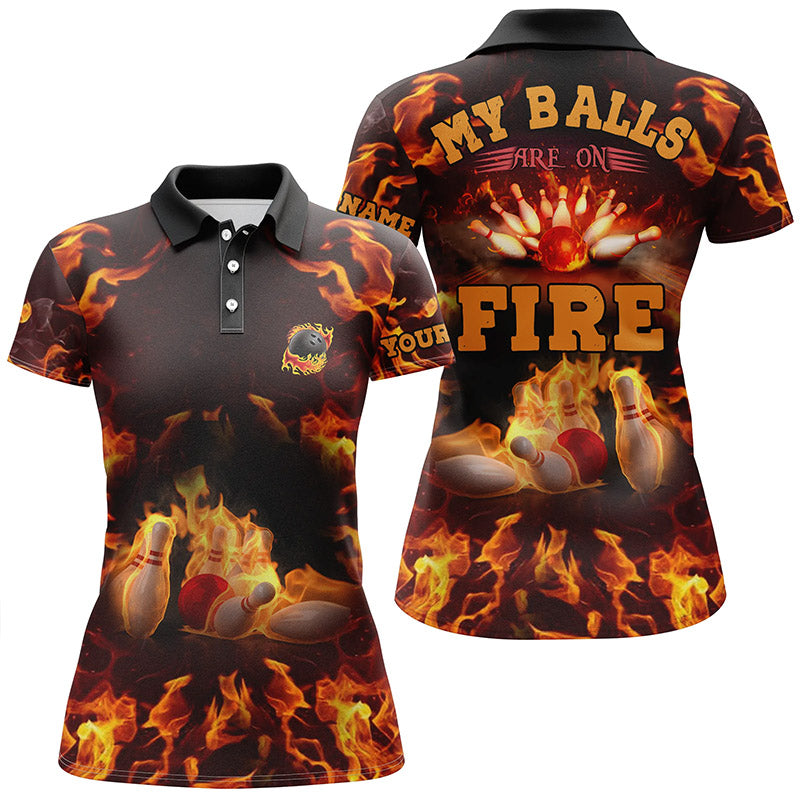 Flame Bowling Shirt Custom Name My Balls Are On Fire Bowling Polo