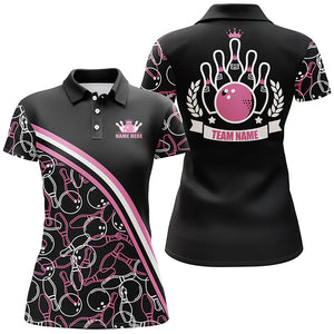 Personalized bowling polo shirts for women Custom name pink bowling pattern, bowling team shirts NQS4867