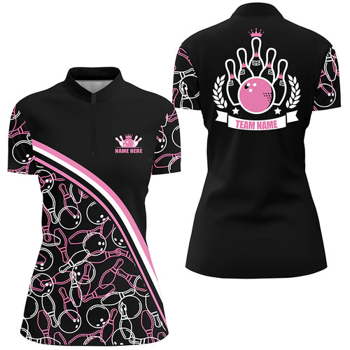 Personalized bowling Quarter Zip shirts for women Custom pink bowling pattern team shirts NQS4867