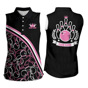 Personalized bowling Sleeveless polo shirt Custom pink bowling pattern, bowling team shirts NQS4867