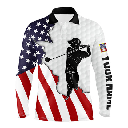 American flag patriotic Mens white golf polo custom name golf shirts best mens golf wear NQS3432