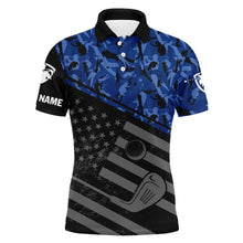 Load image into Gallery viewer, Mens golf polo shirt black American flag patriotic blue camo polo custom name golfing gifts NQS3436