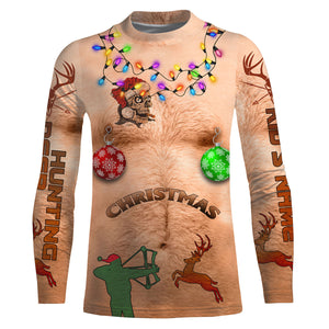 Hairy chest ugly Christmas Deer Hunting Customize Name 3D All Over Printed Shirts Personalized Hunting gift For Adult And Kid NQS958