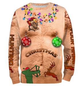 Hairy chest ugly Christmas Deer Hunting Customize Name 3D All Over Printed Shirts Personalized Hunting gift For Adult And Kid NQS958