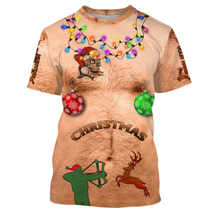 Hairy chest ugly Christmas Deer Hunting Customize Name 3D All Over Printed Shirts Personalized Hunting gift For Adult And Kid NQS958