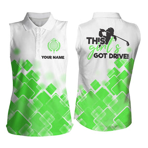 Women sleeveless polo shirt this girl's got drive custom name green pattern golf shirts for women NQS4872