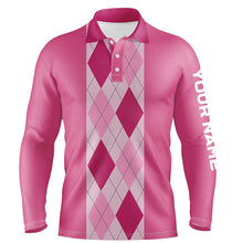 Load image into Gallery viewer, Pink argyle plaid pattern Mens golf polo shirt custom golf polos shirt for men, golfing gifts NQS6552
