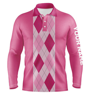 Pink argyle plaid pattern Mens golf polo shirt custom golf polos shirt for men, golfing gifts NQS6552