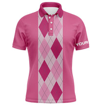 Load image into Gallery viewer, Pink argyle plaid pattern Mens golf polo shirt custom golf polos shirt for men, golfing gifts NQS6552