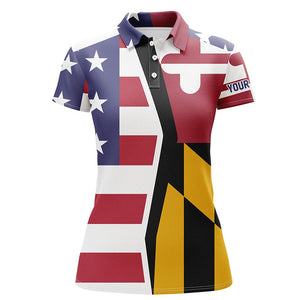 Personalized American flag Maryland patriot golf white Womens golf polo shirts, golf gifts for ladies NQS7265