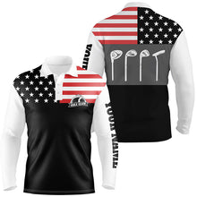 Load image into Gallery viewer, Mens golf polo shirt golf club American flag patriot golf custom name black golf shirt, golfing gift NQS5193