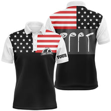 Load image into Gallery viewer, Mens golf polo shirt golf club American flag patriot golf custom name black golf shirt, golfing gift NQS5193