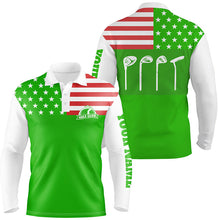 Load image into Gallery viewer, Mens golf polo shirt golf club American flag patriot golf custom name green golf shirt, golfing gift NQS5194