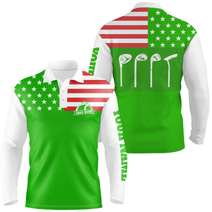 Mens golf polo shirt golf club American flag patriot golf custom name green golf shirt, golfing gift NQS5194