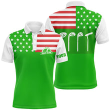 Load image into Gallery viewer, Mens golf polo shirt golf club American flag patriot golf custom name green golf shirt, golfing gift NQS5194