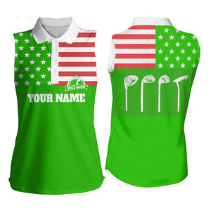 Womens sleeveless polo shirts golf club American flag patriot golf custom name green golf shirt NQS5194