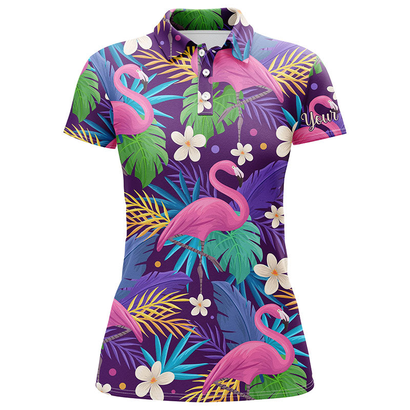 Women golf polo shirt colorful floral flamingo pattern tropical leaves custom team golf polo shirts NQS3897
