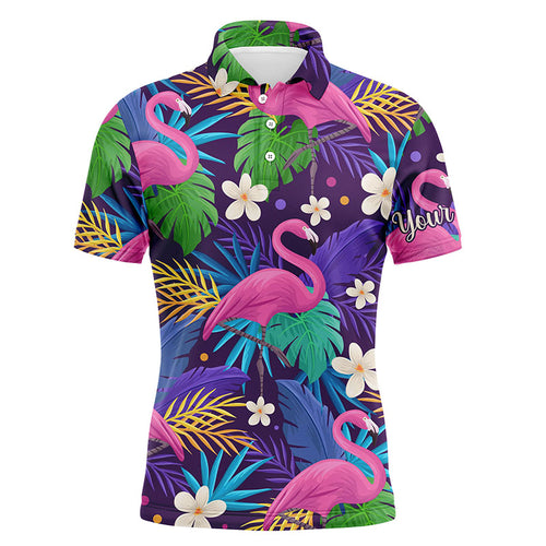 Men golf polo shirts colorful floral flamingo pattern tropical leaves custom team golf polo shirts NQS3897