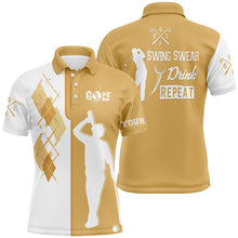 Load image into Gallery viewer, White yellow Men golf polo upf shirts custom swing swear drink repeat golf beer shirt, golf outfit men NQS6560