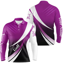 Load image into Gallery viewer, Mens golf polo shirts custom name light purple and white golf shirt, tournament golf tops for mens NQS5208