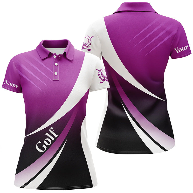 Womens golf polo shirts custom name light purple and white golf shirt, tournament golf tops for ladies NQS5208