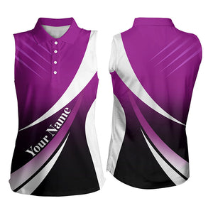 Women sleeveless polo shirt custom name light purple white golf shirt, sleeveless golf tops for ladies NQS5208