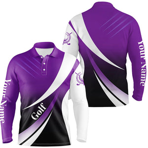 Mens golf polo shirts custom name purple and white golf shirt, tournament golf tops for mens NQS5209