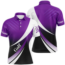 Load image into Gallery viewer, Mens golf polo shirts custom name purple and white golf shirt, tournament golf tops for mens NQS5209