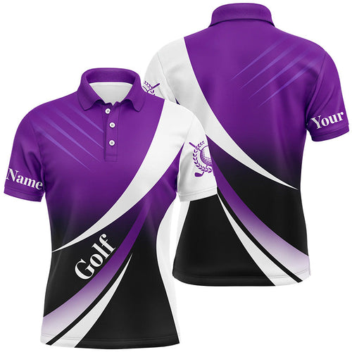 Mens golf polo shirts custom name purple and white golf shirt, tournament golf tops for mens NQS5209