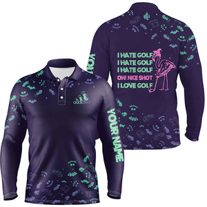 Funny mens golf polo shirts custom I hate golf nice shot I love golf purple Halloween flamingo golf NQS6351