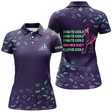 Load image into Gallery viewer, Funny women golf polo shirts custom I hate golf nice shot I love golf purple Halloween flamingo golf NQS6351