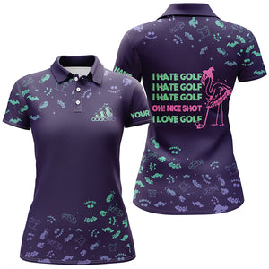 Funny women golf polo shirts custom I hate golf nice shot I love golf purple Halloween flamingo golf NQS6351