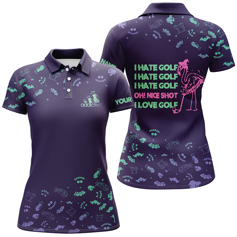 Funny women golf polo shirts custom I hate golf nice shot I love golf purple Halloween flamingo golf NQS6351