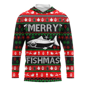 Merry Fishmas funny ugly Christmas salmon fishing shirt long sleeves Christmas gift NQS2350