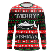 Load image into Gallery viewer, Merry Fishmas funny ugly Christmas salmon fishing shirt UV protection long sleeves UPF 30+ Christmas gift NQS2350