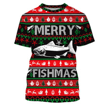 Load image into Gallery viewer, Merry Fishmas funny ugly Christmas salmon fishing shirt UV protection long sleeves UPF 30+ Christmas gift NQS2350