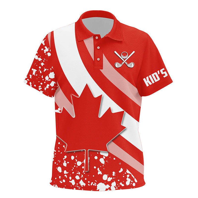 Kid golf polos shirts Red Canada flag maple leaf custom team golf shirts, Canadian patriot golf tops NQS7160