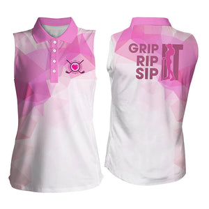 Funny Women sleeveless polo shirt grip it rip it sip it, womens golf tanks golf tops for ladies | Pink NQS5218