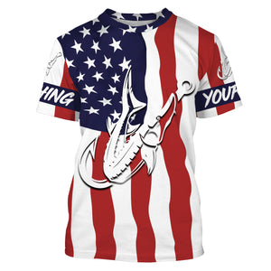 Sturgeon shirt US American Flag Fish hook Custom sun protection fishing shirts for adults, kid NQS3454