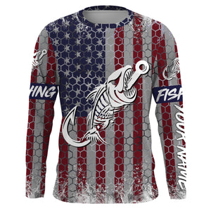 American flag fishing Fish hook skull Custom Name sun protection custom fishing shirts for adult, kid NQS3586