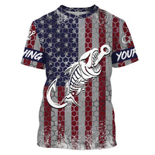 Load image into Gallery viewer, American flag fishing Fish hook skull Custom Name sun protection custom fishing shirts for adult, kid NQS3586